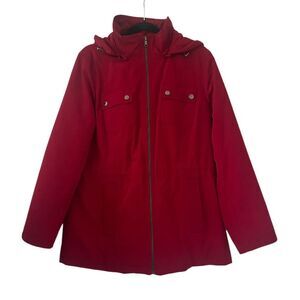 London Fog Burgundy Red Hooded Coat Women's Size Large Pockets Removable Hood